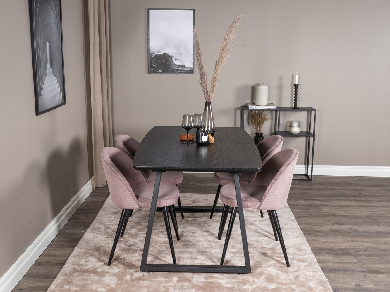 Conjunto de mesas y sillas para comedor Dallas 1687 (Rosa + Negro)