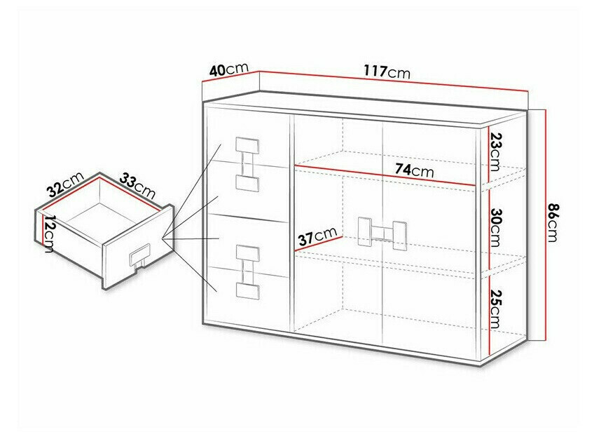 Cómoda Florevi 102 (Mate blanco + Roble Artisan)