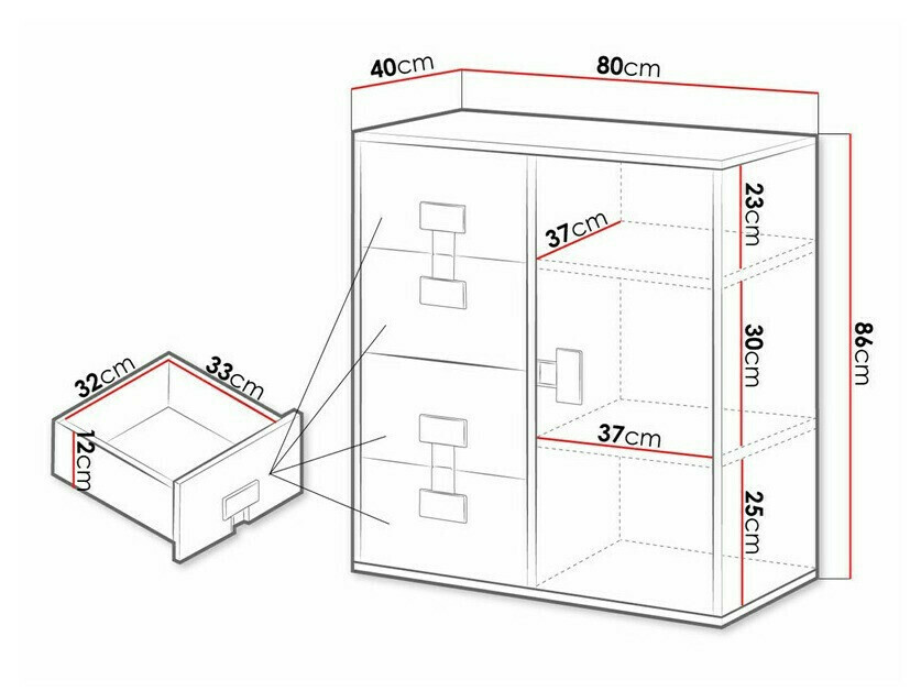 Cómoda Florevi 103 (Gris brillante + Roble Artisan)