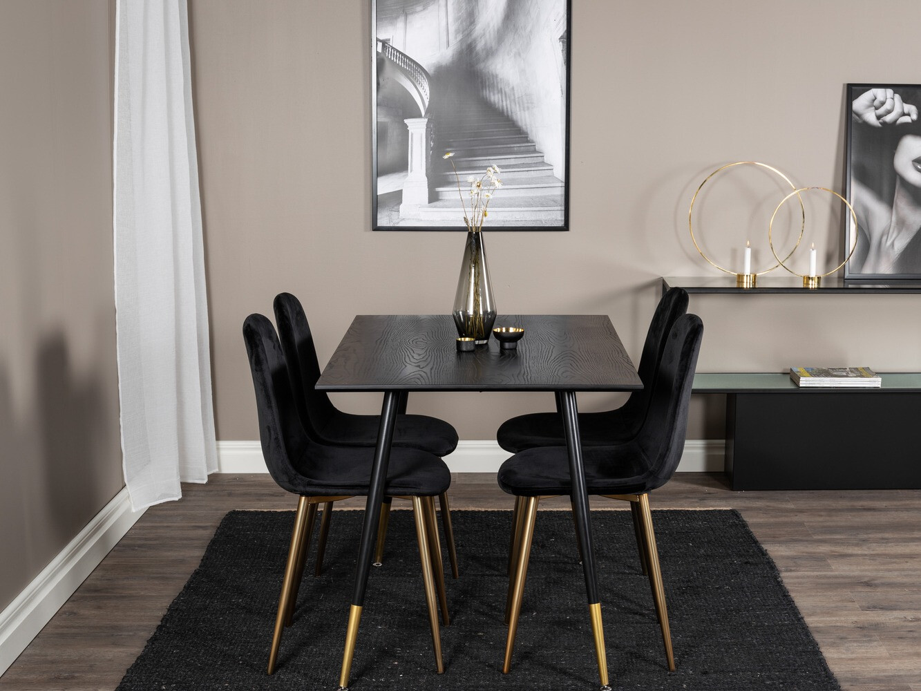 Conjunto de mesas y sillas para comedor Dallas 1693 (Negro)