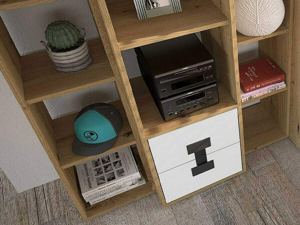 Conjunto para oficina en casa Florevi 104 (Mate blanco + Roble Artisan)