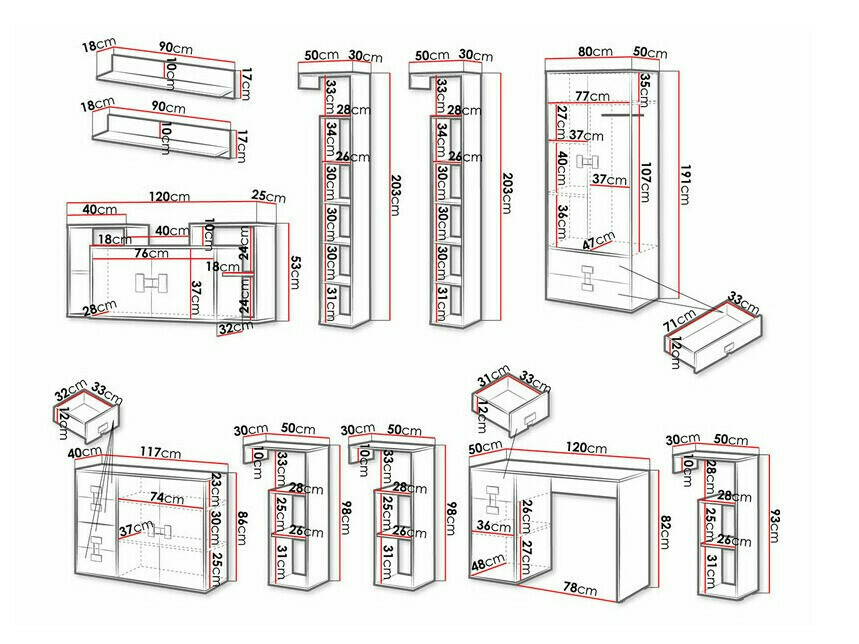 Juego de muebles Florevi 105 (Mate blanco + Roble Artisan)