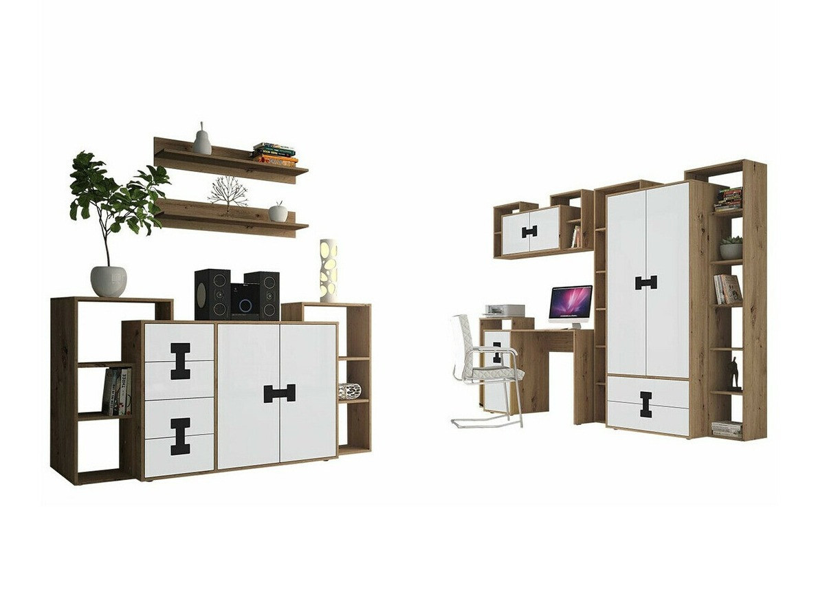 Juego de muebles Florevi 105 (Mate blanco + Roble Artisan)