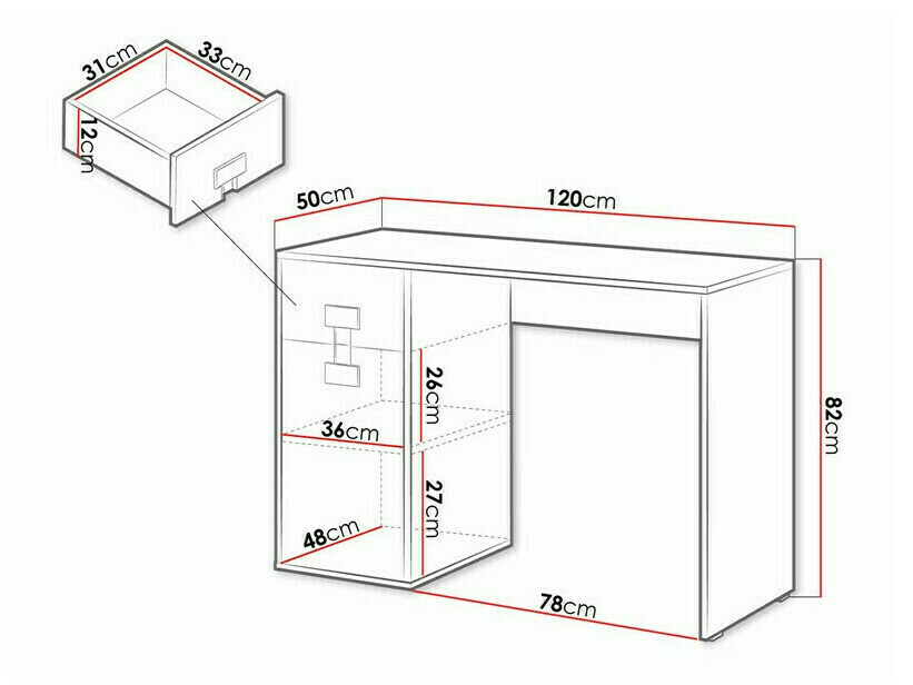 Mesa de oficina Florevi 100 (Gris brillante + Roble Artisan)