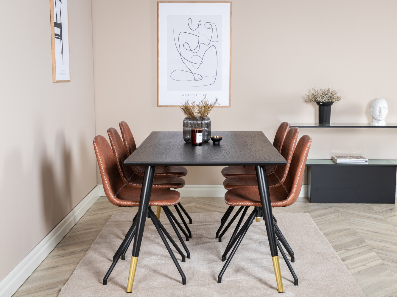 Conjunto de mesas y sillas para comedor Dallas 2578 (Negro + Latón)