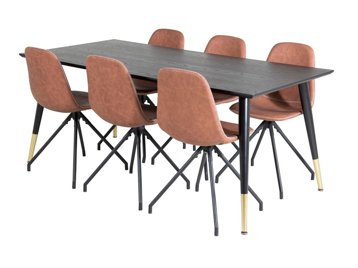 Conjunto de mesas y sillas para comedor Dallas 2578 (Negro + Latón)