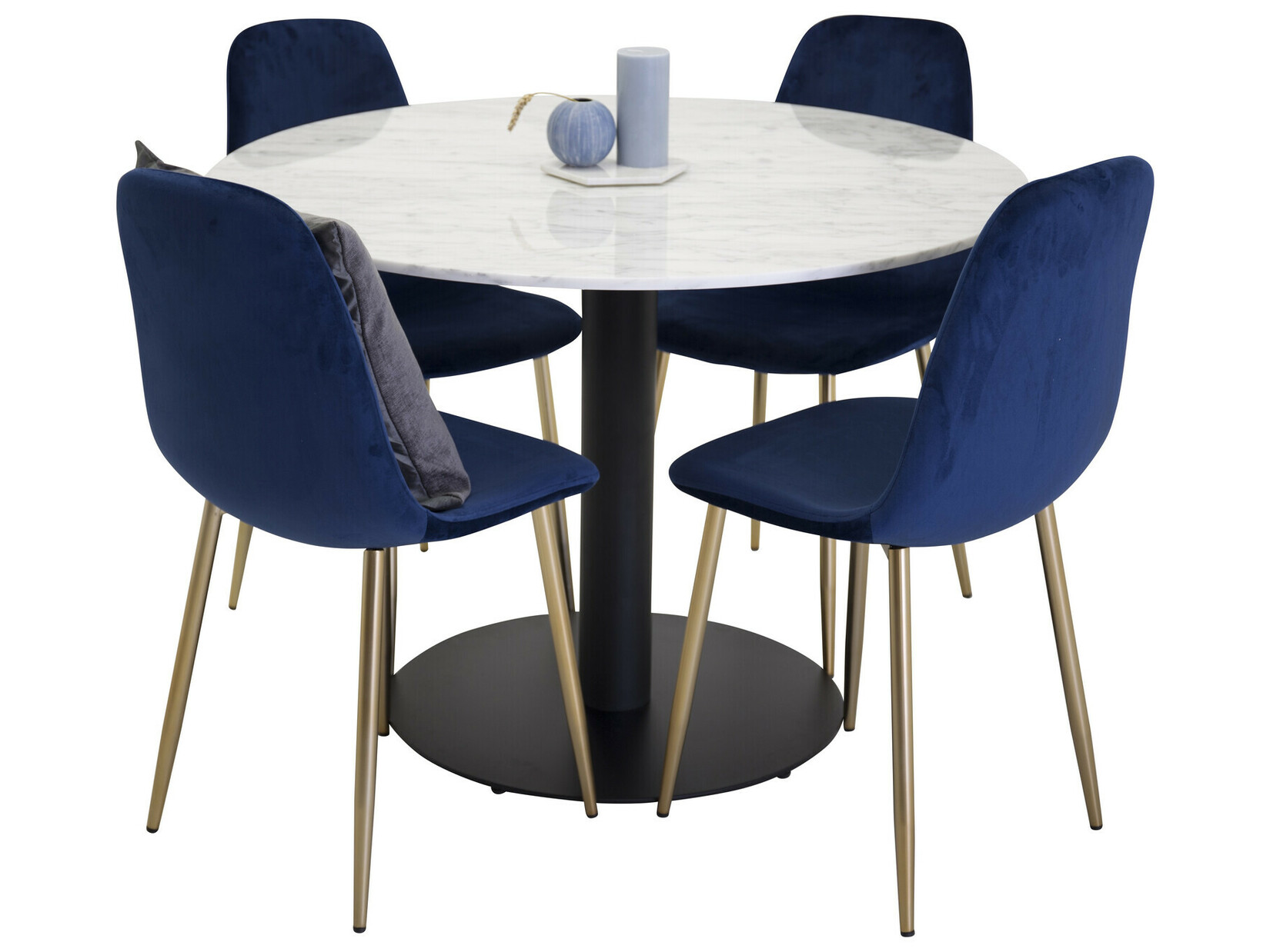 Conjunto de mesas y sillas para comedor Dallas 2628 (Mármol blanco + Negro)
