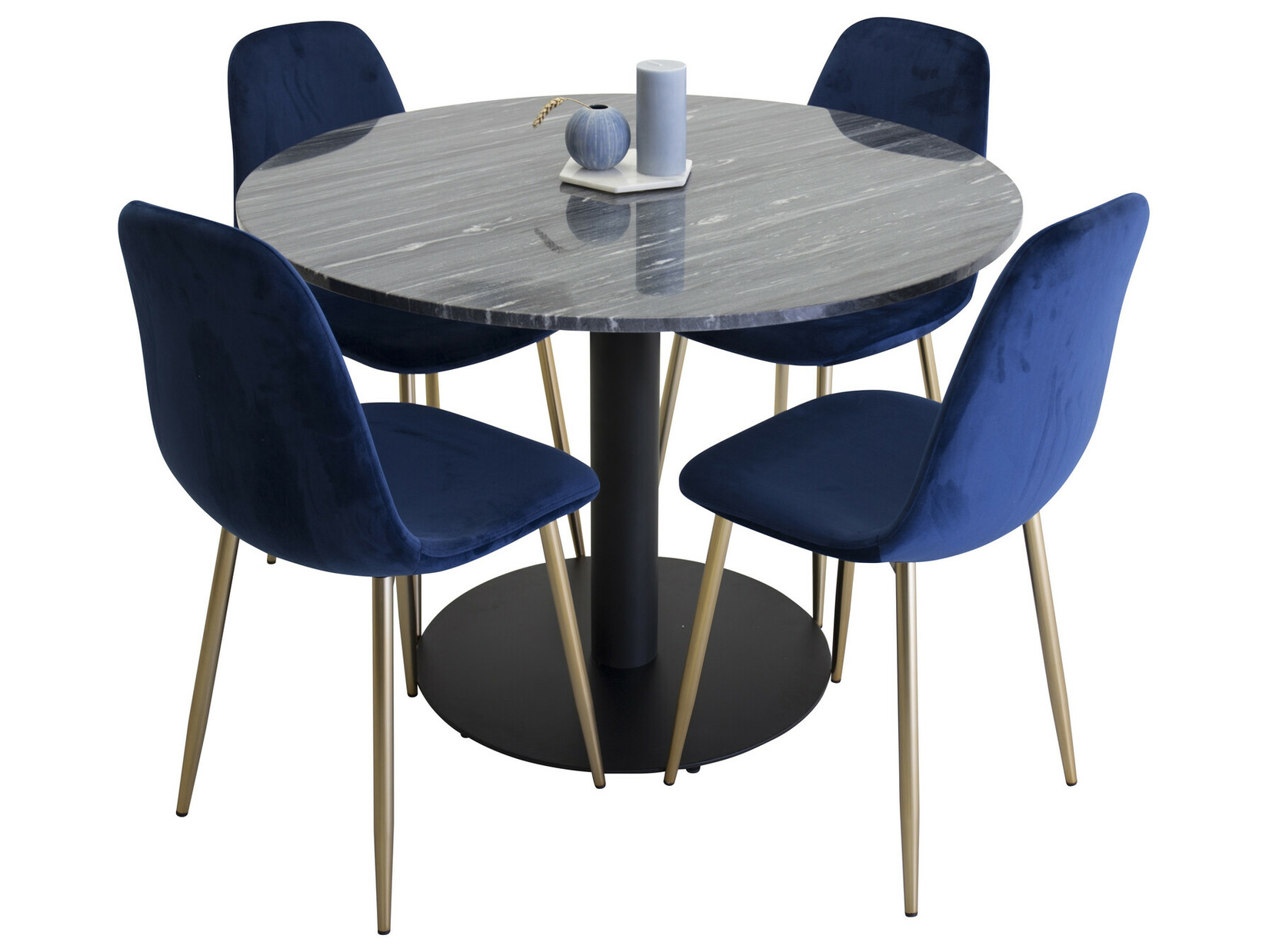 Conjunto de mesas y sillas para comedor Dallas 2628 (Mármol negro + Negro)