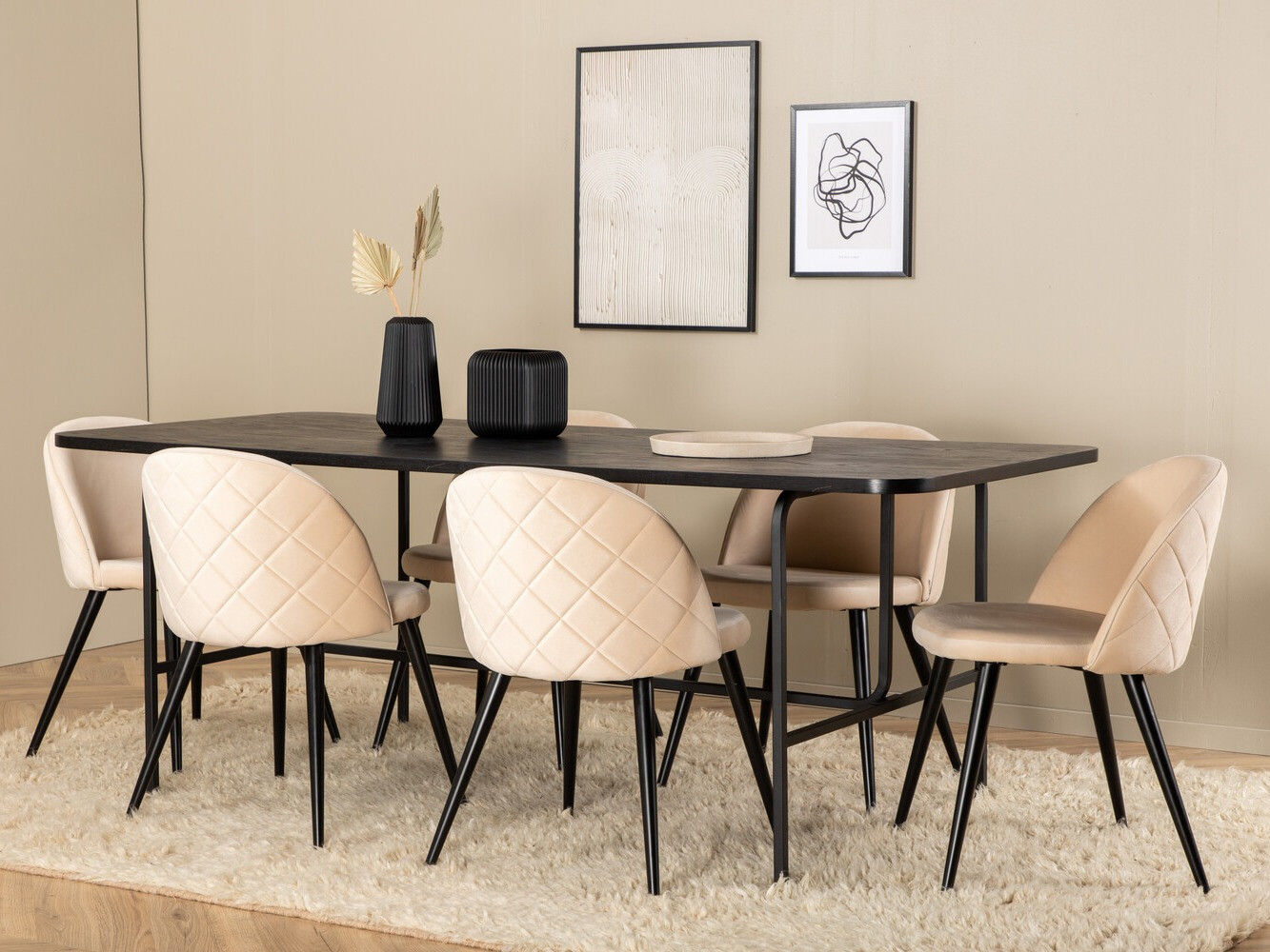 Conjunto de mesas y sillas para comedor Dallas 2784 (Crema + Negro)