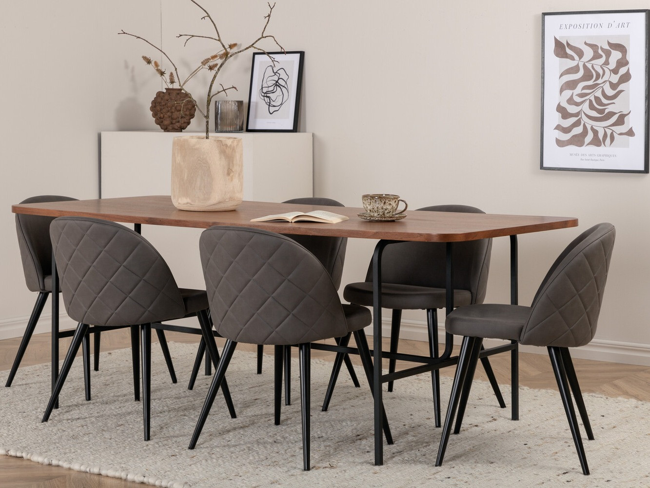 Conjunto de mesas y sillas para comedor Dallas 2785 (Gris + Negro)