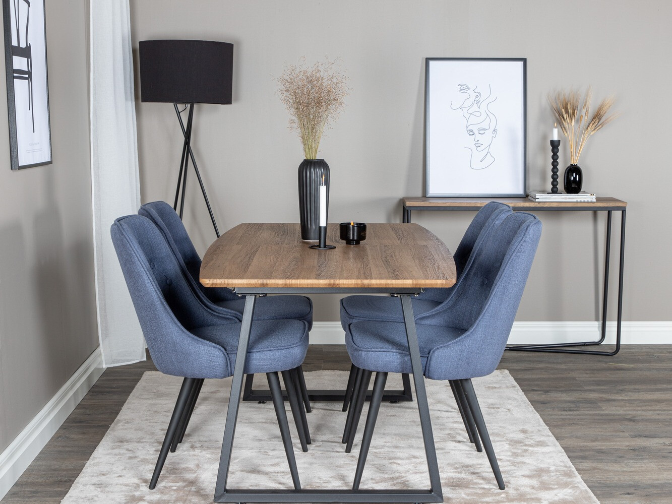 Conjunto de mesas y sillas para comedor Dallas 332 (Azul + Negro)