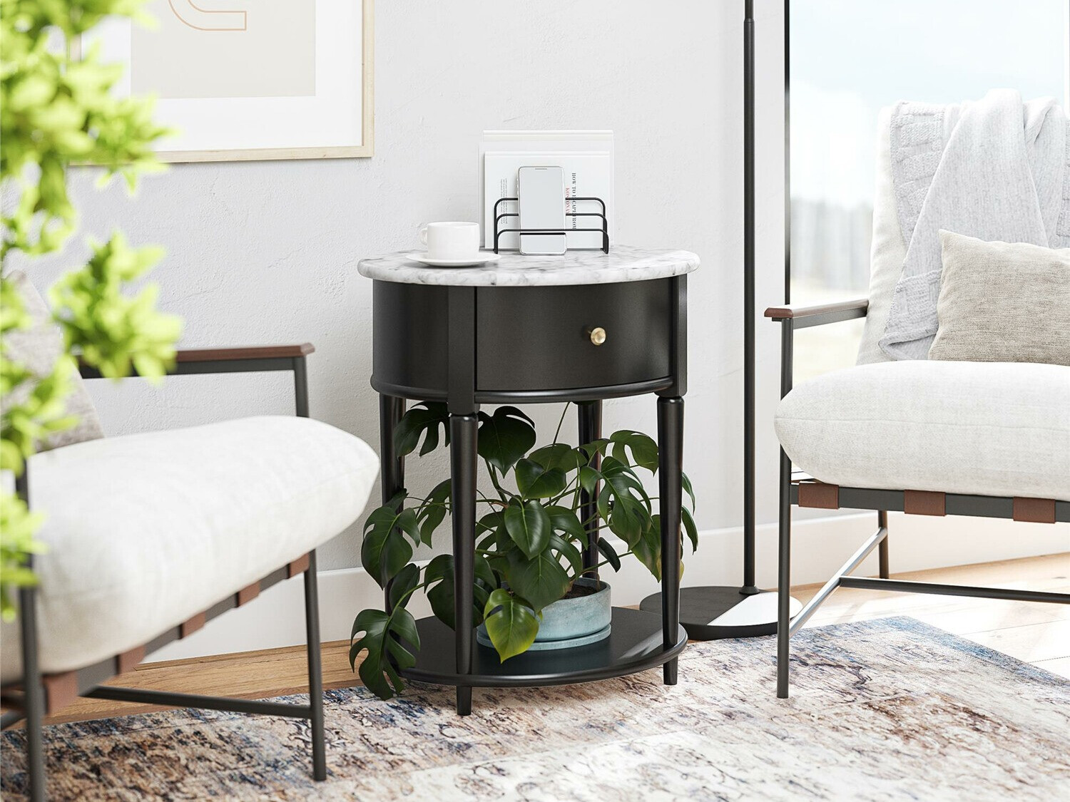 Mesa auxiliar Tulsa 233 (Negro + Mármol blanco)