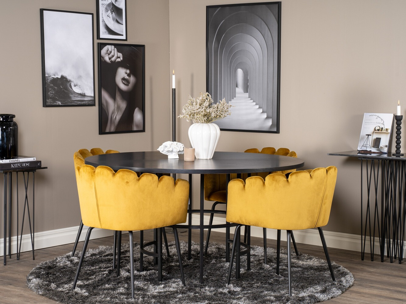 Conjunto de mesas y sillas para comedor Dallas 313 (Amarillo + Negro)