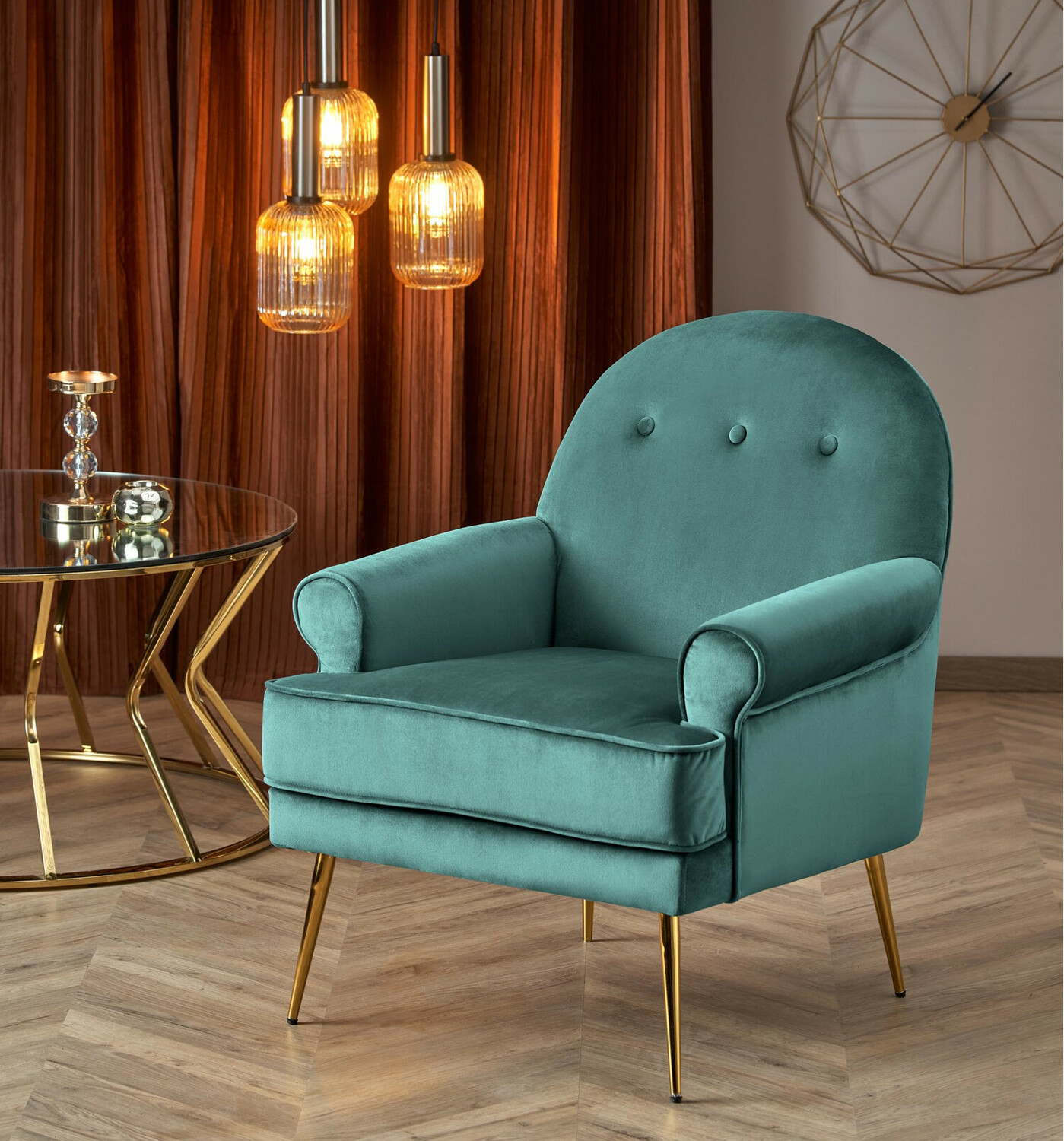 Sillón Houston 1279 (Verde oscuro + Dorado)