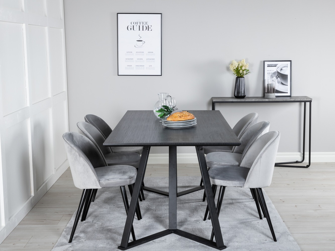 Conjunto de mesas y sillas para comedor Dallas 360 (Gris + Negro)