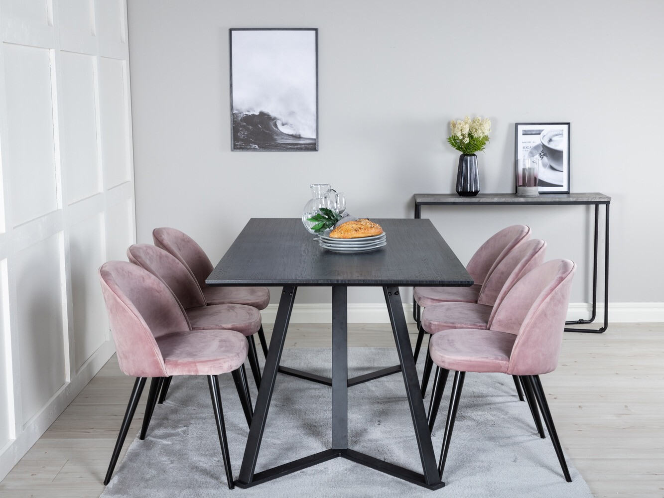 Conjunto de mesas y sillas para comedor Dallas 360 (Rosa + Negro)