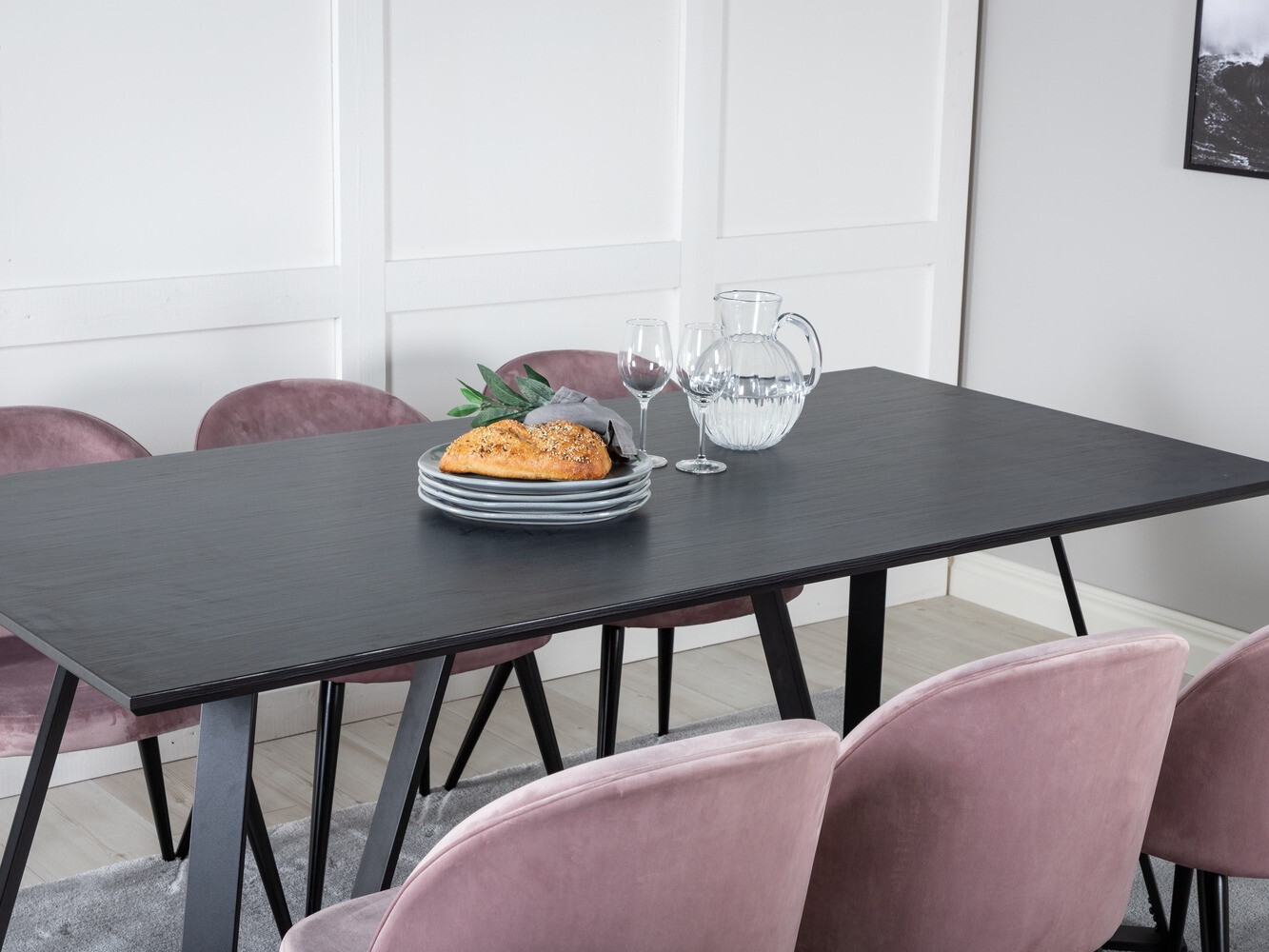 Conjunto de mesas y sillas para comedor Dallas 360 (Rosa + Negro)