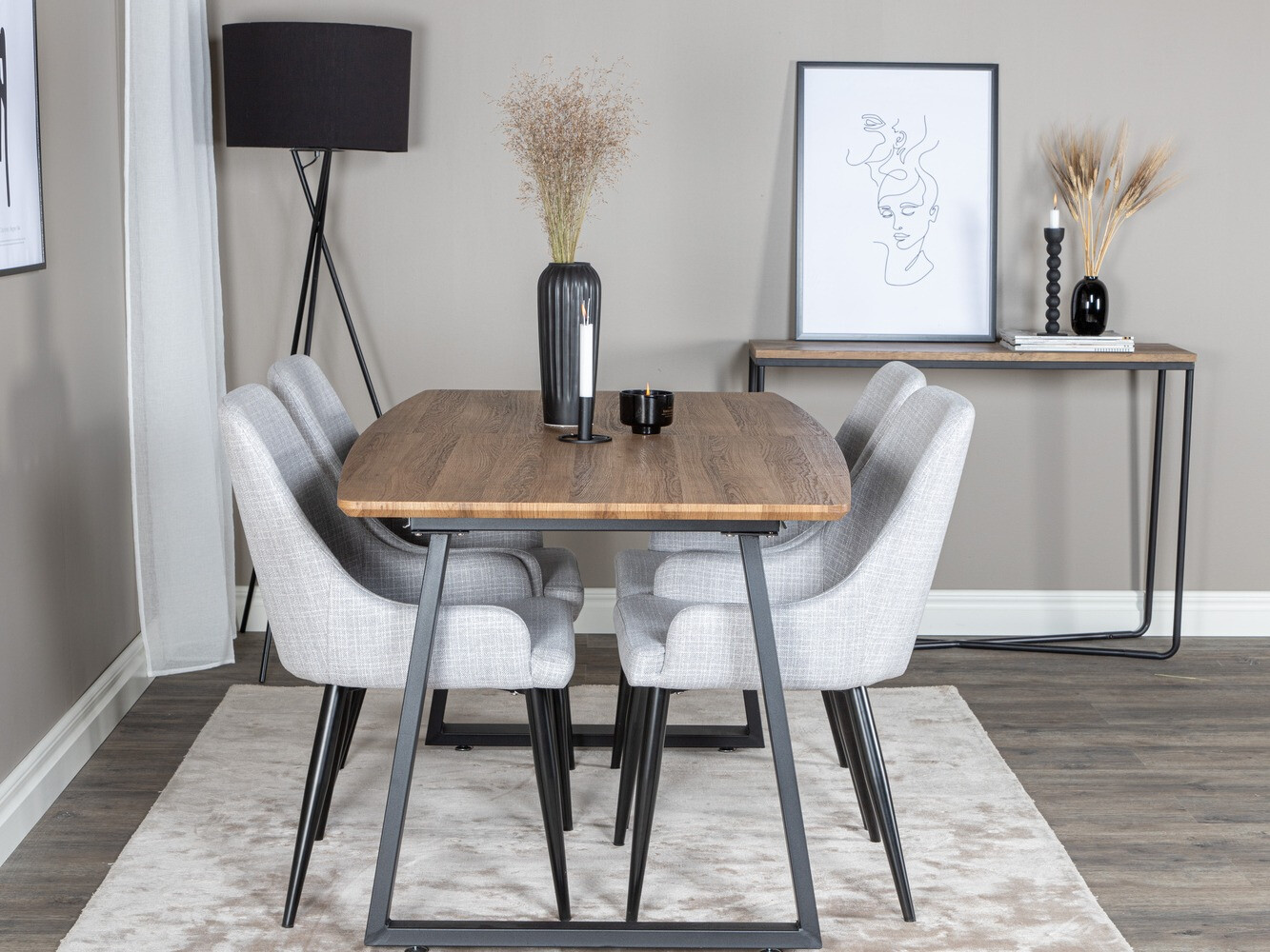 Conjunto de comedor Dallas 334 (Gris claro + Negro)