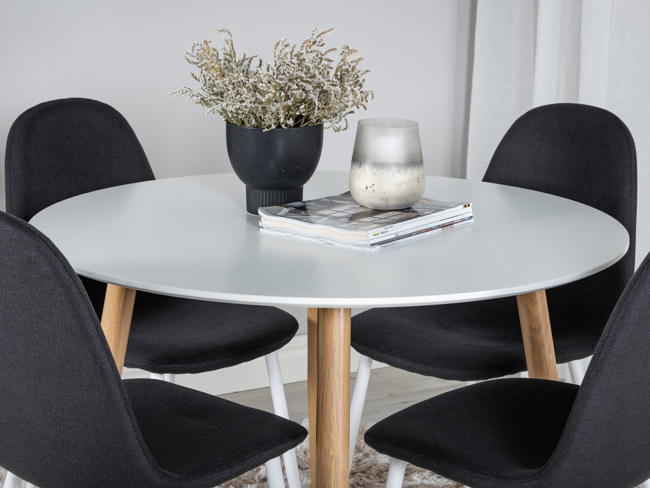 Conjunto de mesas y sillas para comedor Dallas 291 (Negro + Blanco)