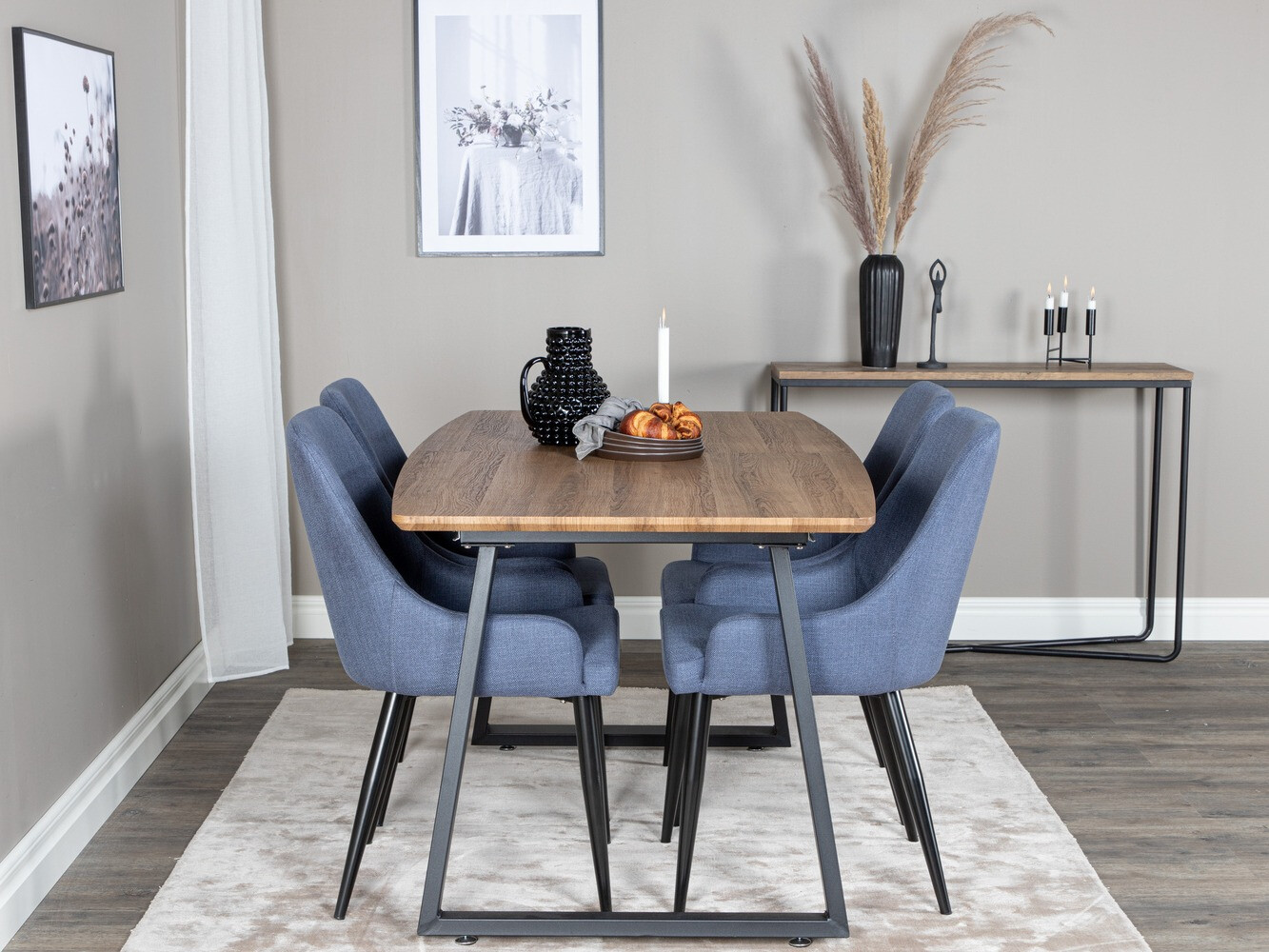 Conjunto de mesas y sillas para comedor Dallas 334 (Azul + Negro)