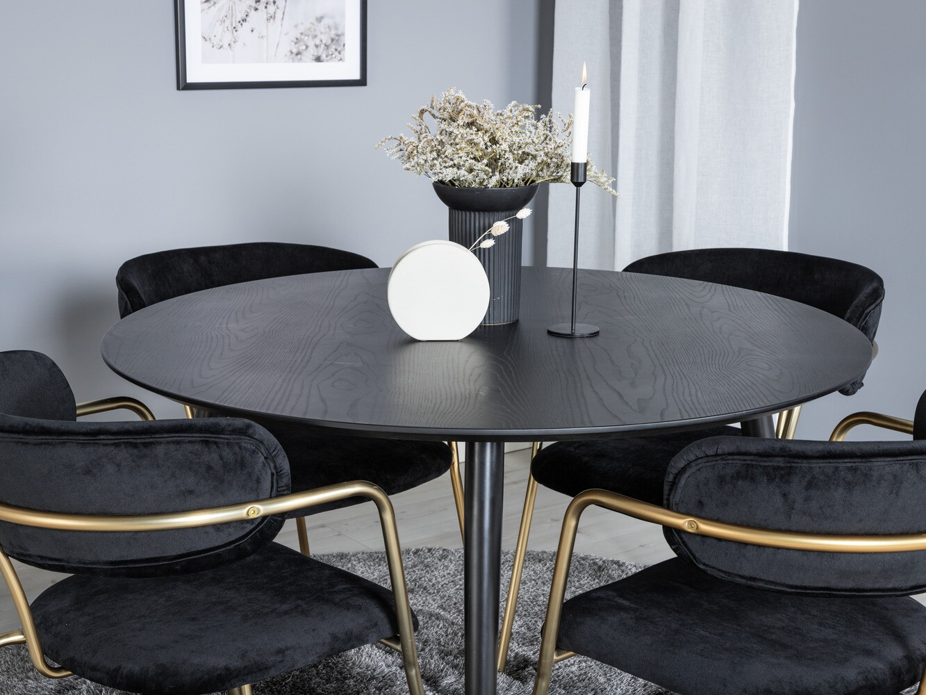 Conjunto de mesas y sillas para comedor Dallas 1180 (Negro + Dorado)