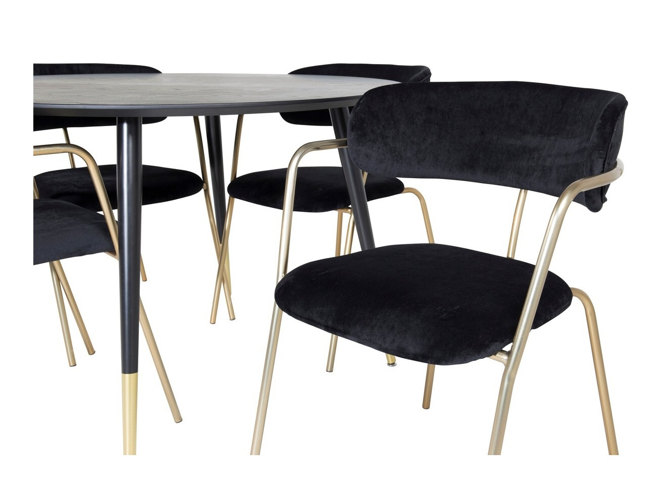 Conjunto de mesas y sillas para comedor Dallas 1180 (Negro + Dorado)