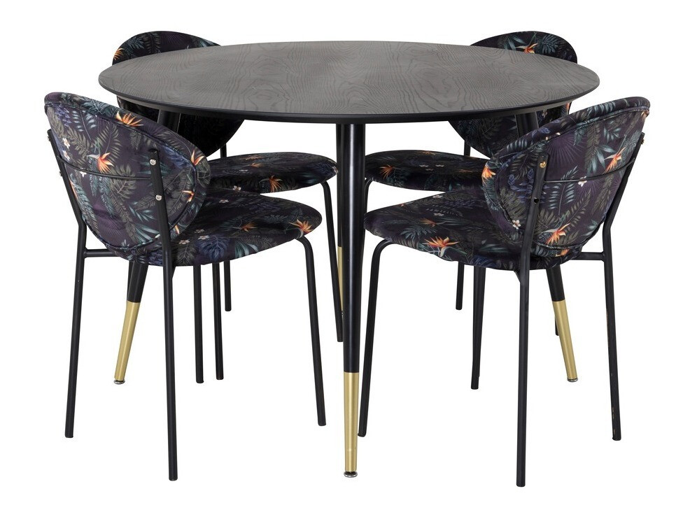 Conjunto de mesas y sillas para comedor Dallas 1186 (Patrón floral + Negro)
