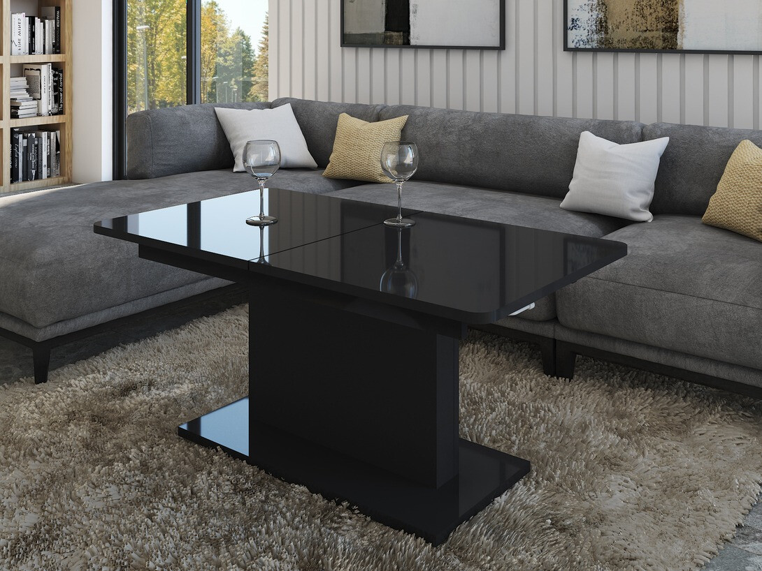Mesa de centro convertible Ogden 158 (Negro brillante + Negro)