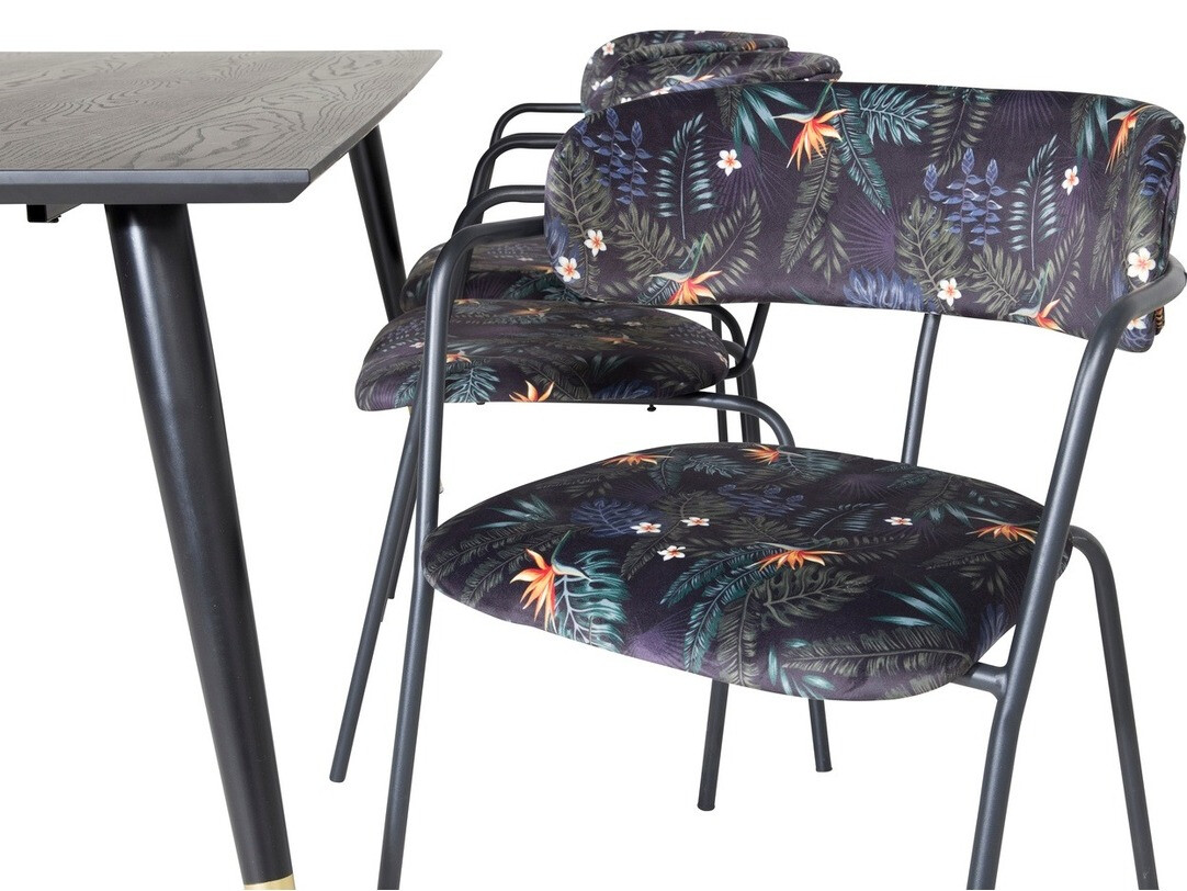 Conjunto de comedor Dallas 1258 (Patrón floral + Negro)