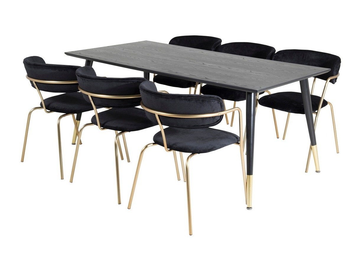 Conjunto de mesas y sillas para comedor Dallas 1258 (Negro + Dorado)