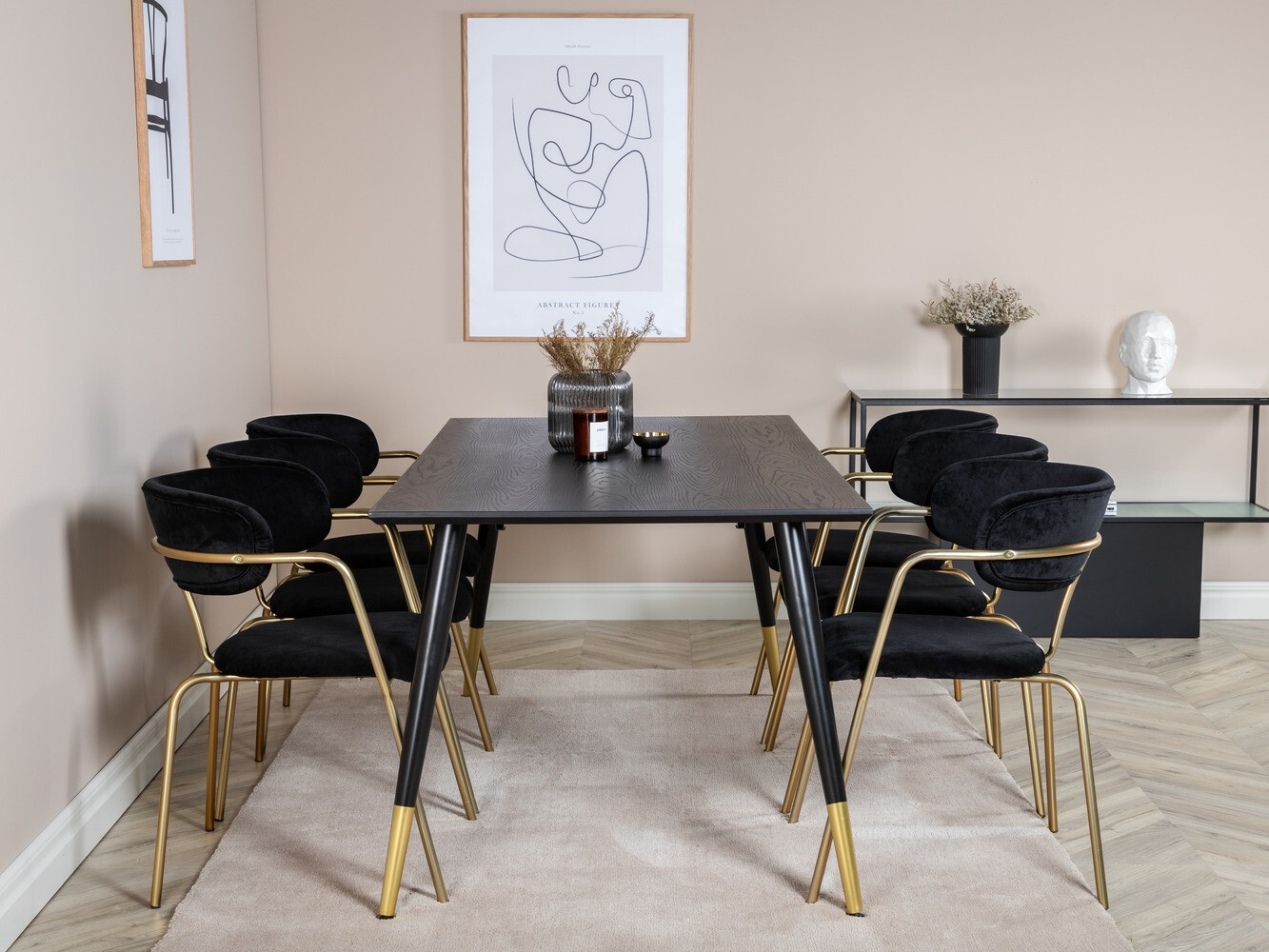 Conjunto de mesas y sillas para comedor Dallas 1258 (Negro + Dorado)