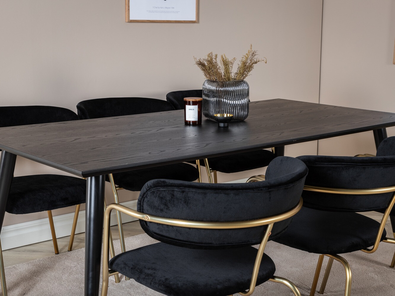 Conjunto de mesas y sillas para comedor Dallas 1258 (Negro + Dorado)