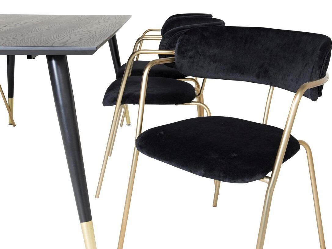 Conjunto de mesas y sillas para comedor Dallas 1258 (Negro + Dorado)
