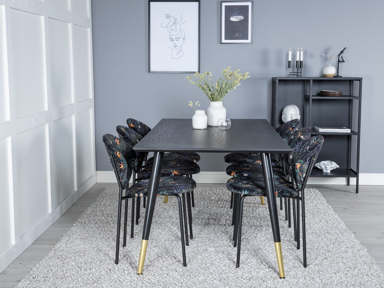 Conjunto de mesas y sillas para comedor Dallas 1260 (Patrón floral + Negro)