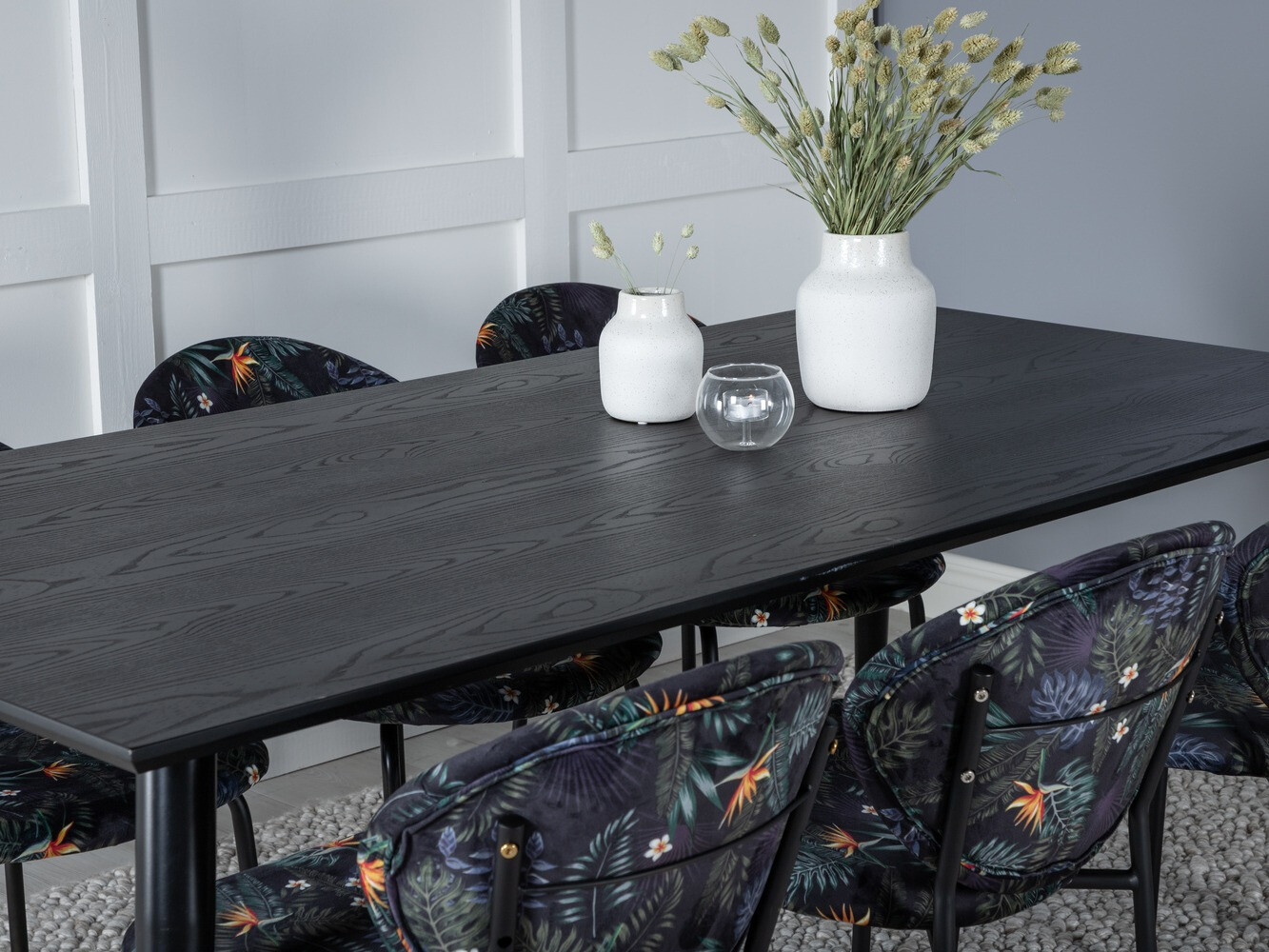 Conjunto de mesas y sillas para comedor Dallas 1260 (Patrón floral + Negro)