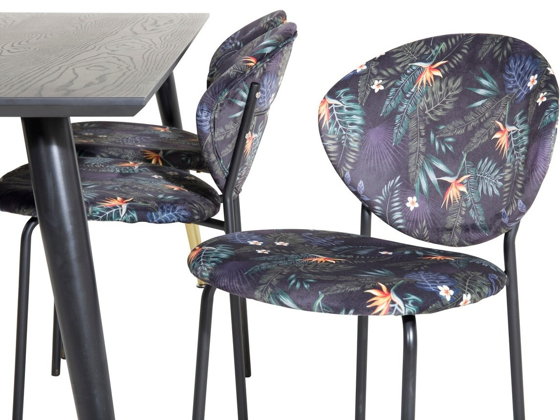 Conjunto de mesas y sillas para comedor Dallas 1260 (Patrón floral + Negro)
