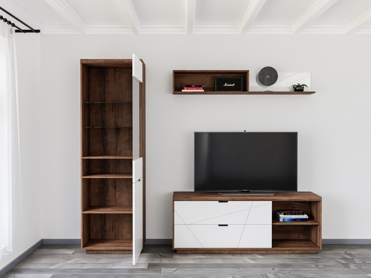 Conjunto de salón Fivale 113 (Roble delano oscuro + Blanco brillante)