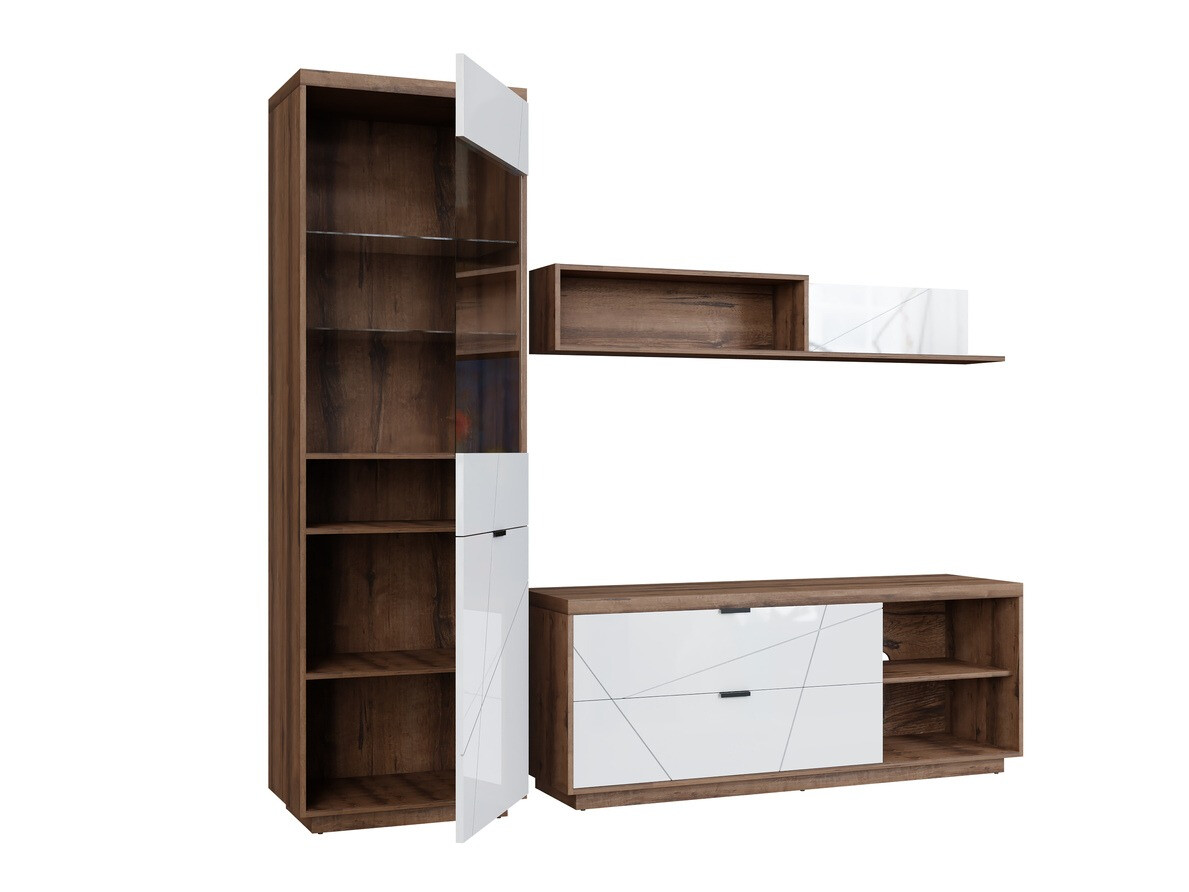 Conjunto de salón Fivale 113 (Roble delano oscuro + Blanco brillante)