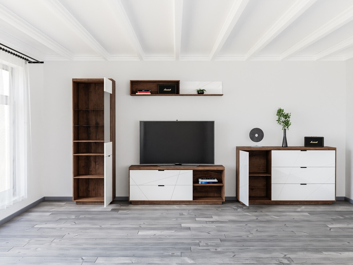 Conjunto de salón Fivale 114 (Roble delano oscuro + Blanco brillante)