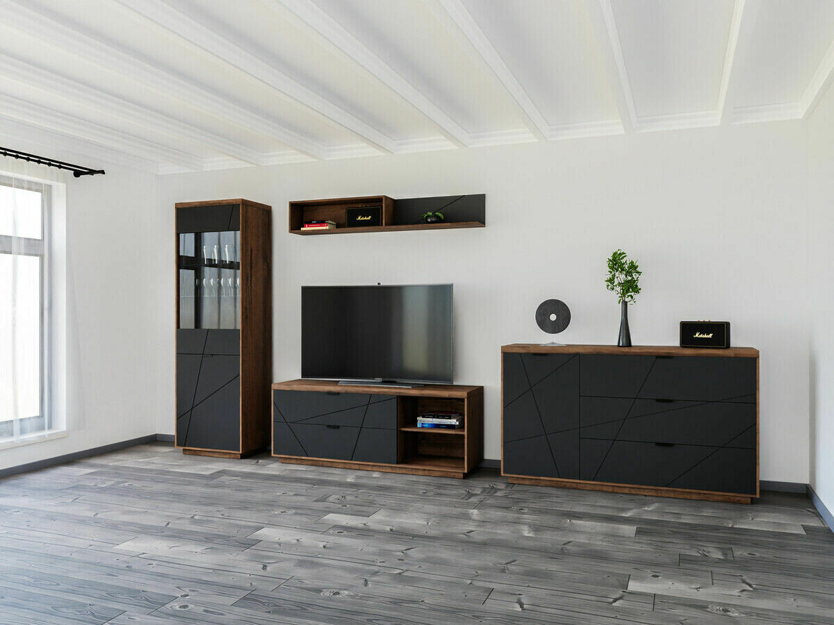 Conjunto de salón Fivale 114 (Roble delano oscuro + Negro mate)