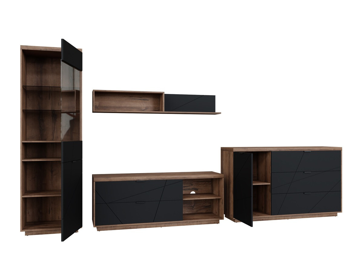 Conjunto de salón Fivale 114 (Roble delano oscuro + Negro mate)