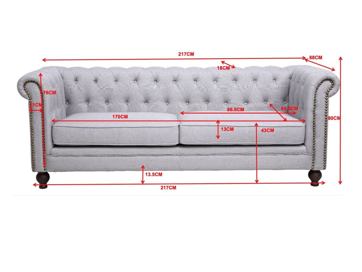 Sofá chesterfield Dallas 255 (Azul)