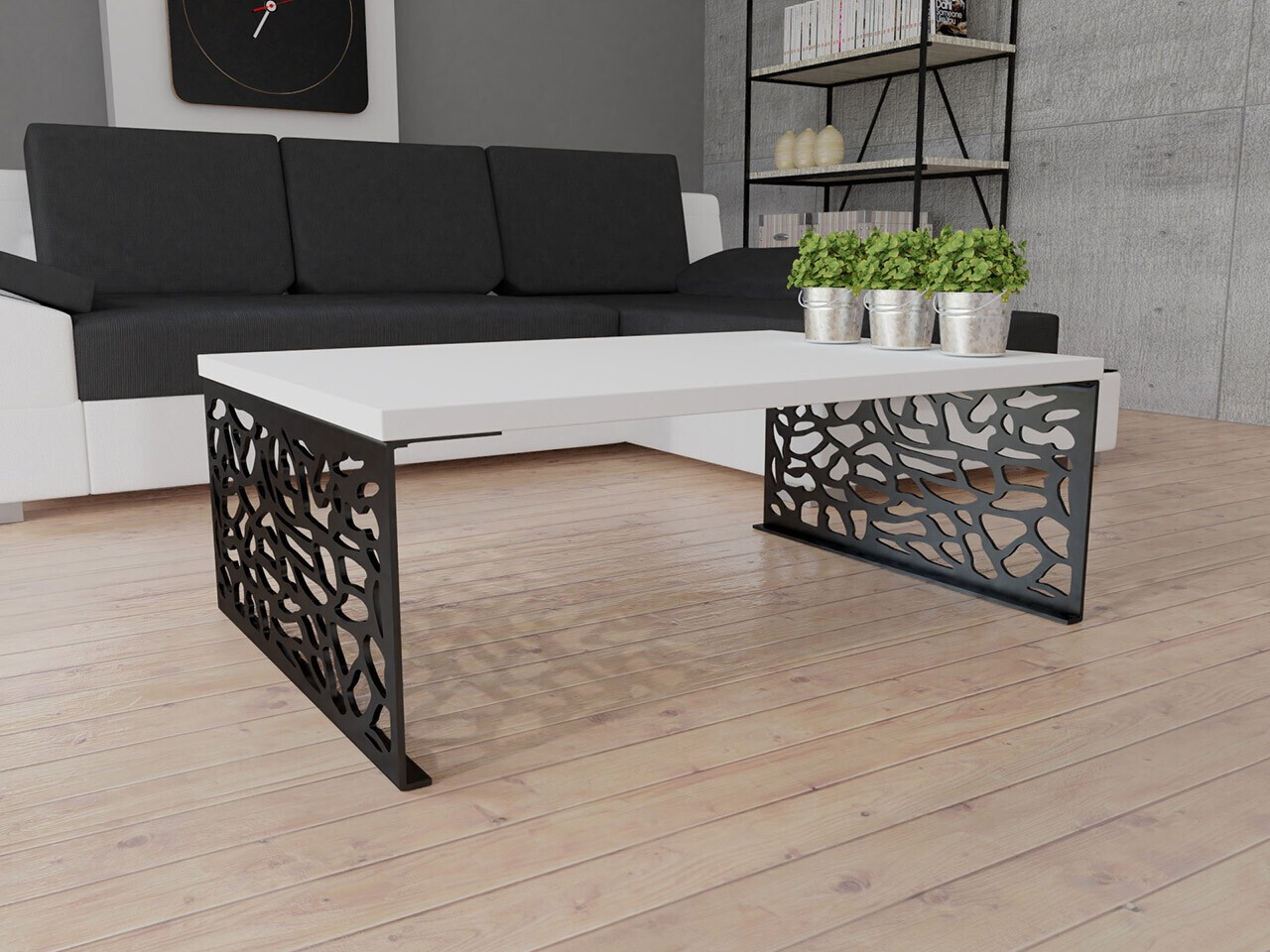 Mesa de centro Germantown 107 (Blanco brillante + Negro mate)