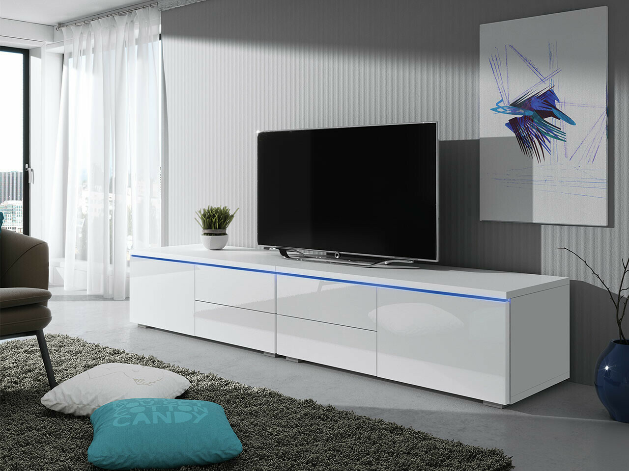 Mueble TV Hortus (Blanco + Blanco brillante)