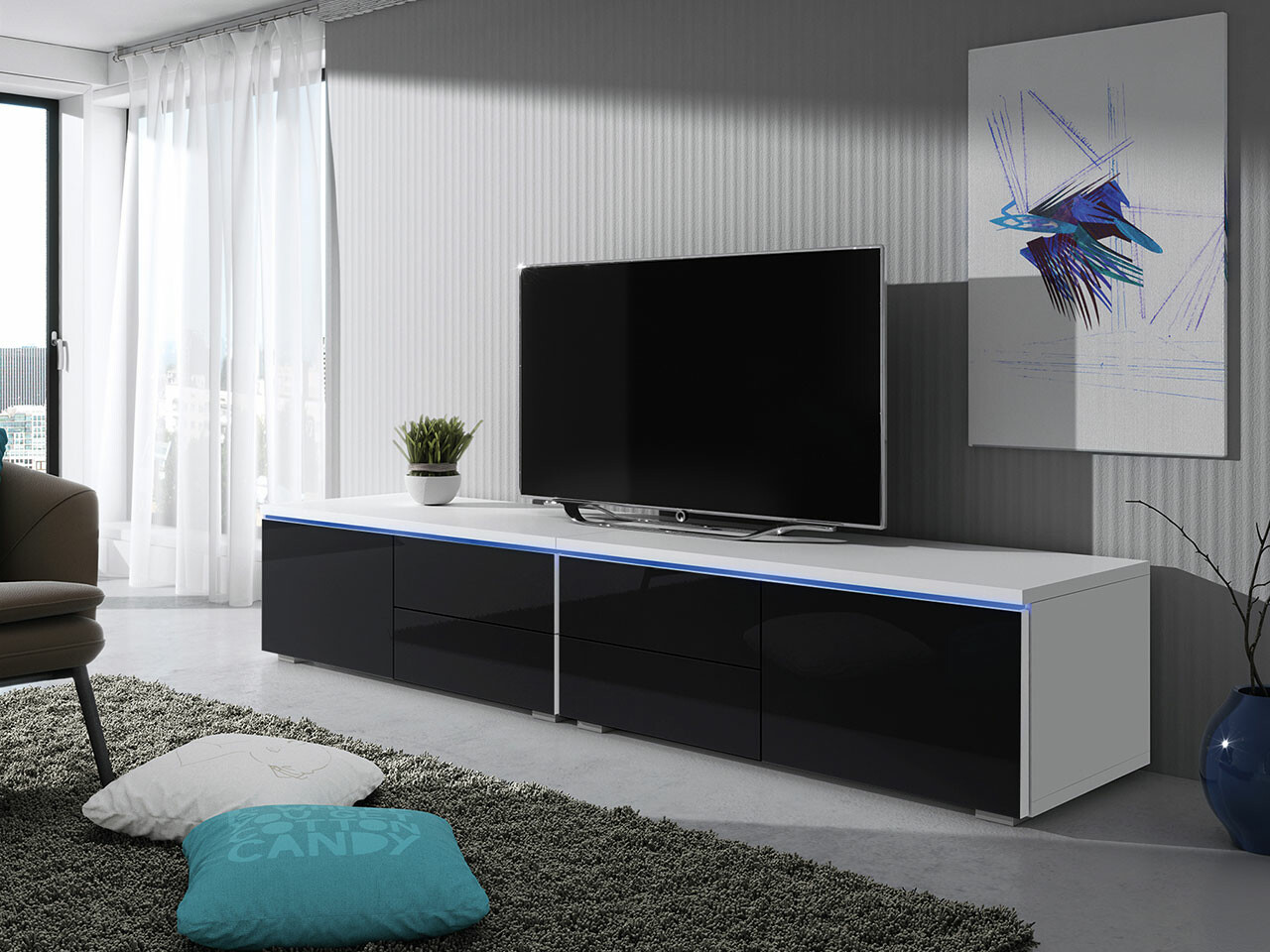Mueble TV Hortus (Blanco + Negro brillante)