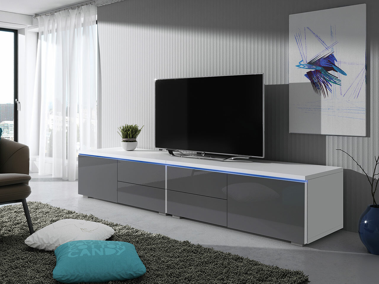 Mueble TV Nashville 129 (Blanco + Gris brillante)