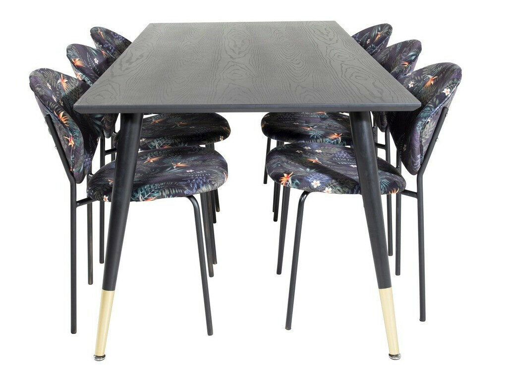Conjunto de comedor Dallas 1260 (Patrón floral + Negro)