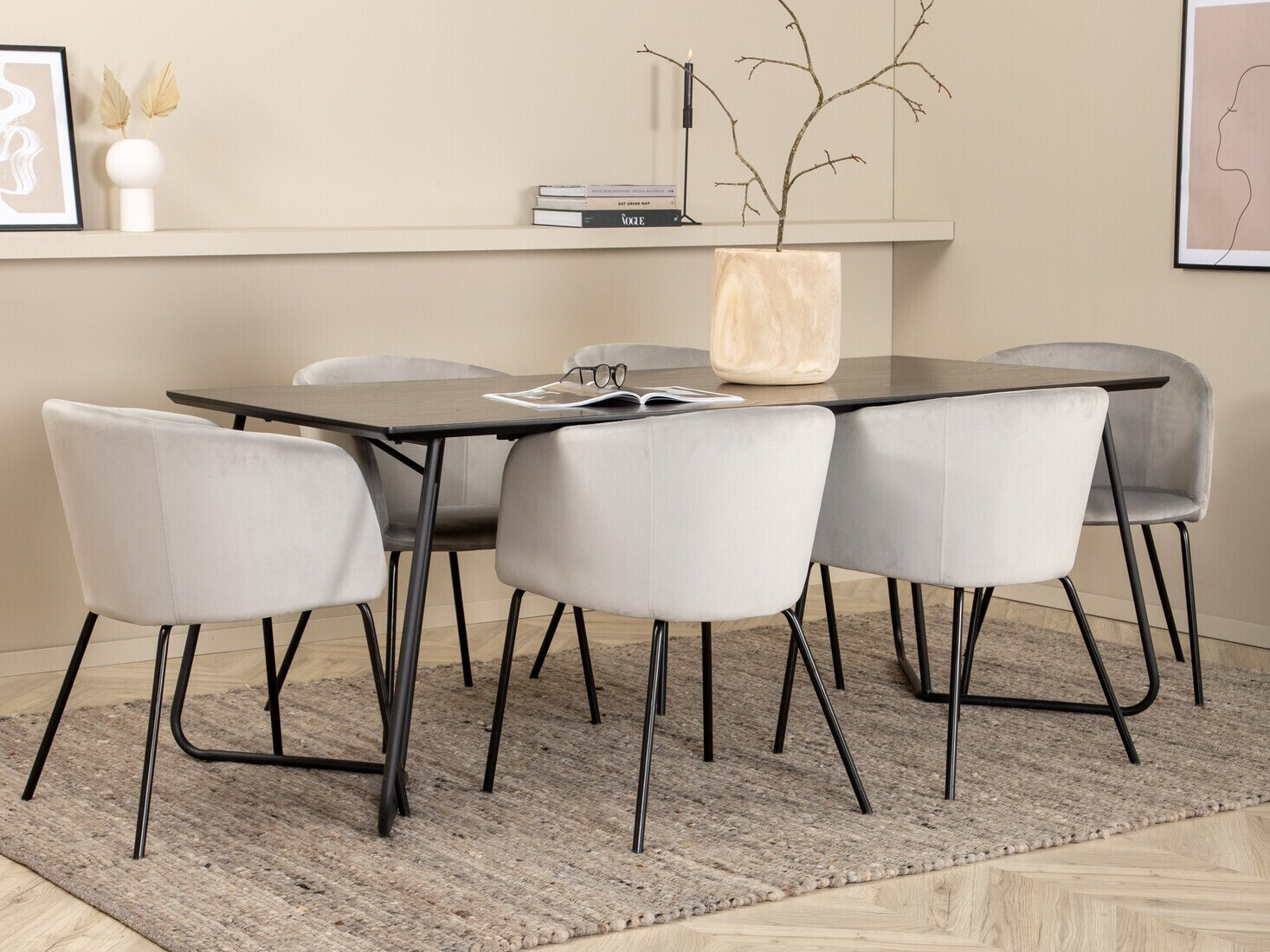 Conjunto de comedor Dallas 2569 (Gris claro + Negro)