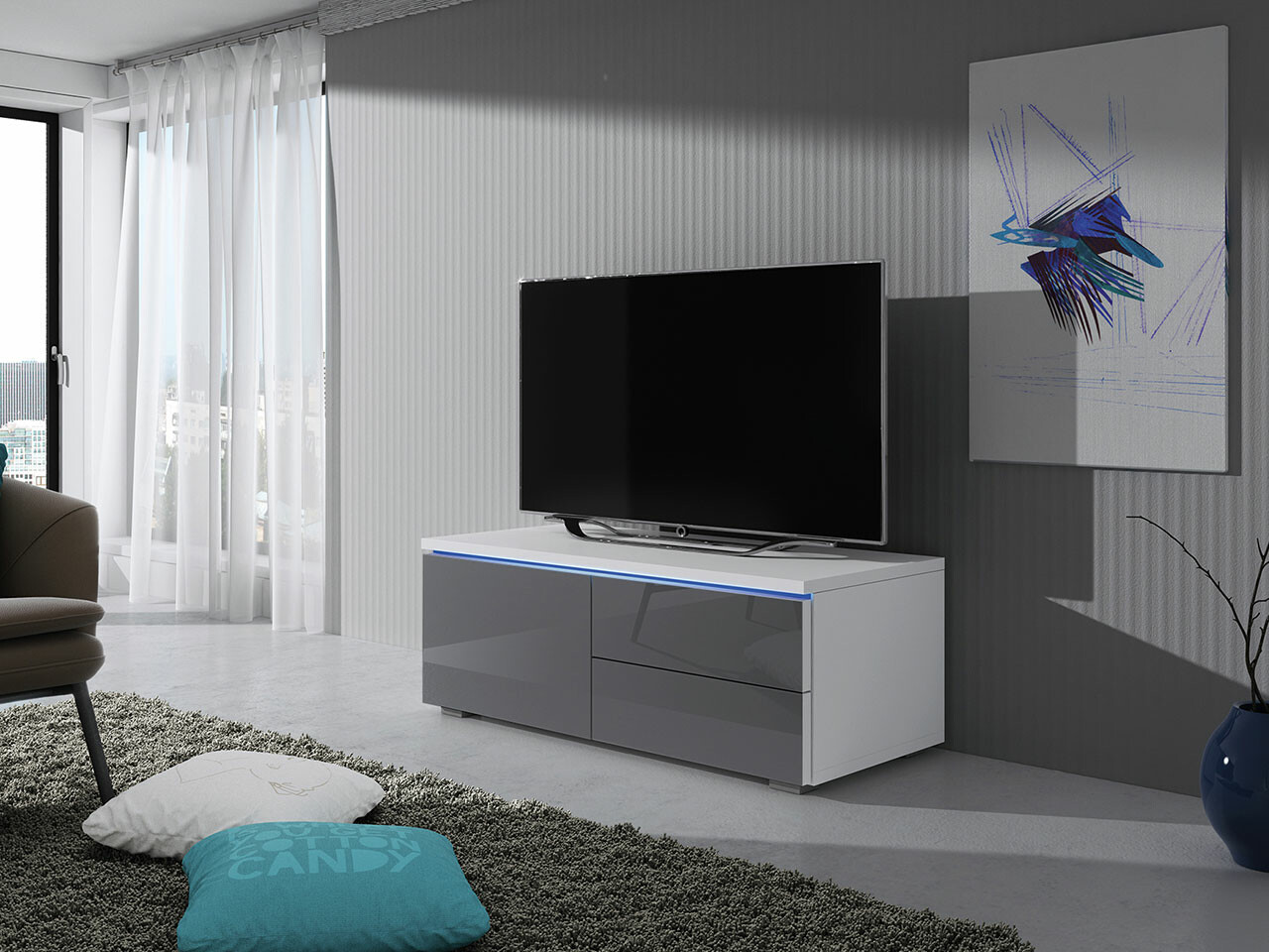 Mueble TV Nashville 130 (Blanco + Gris brillante)