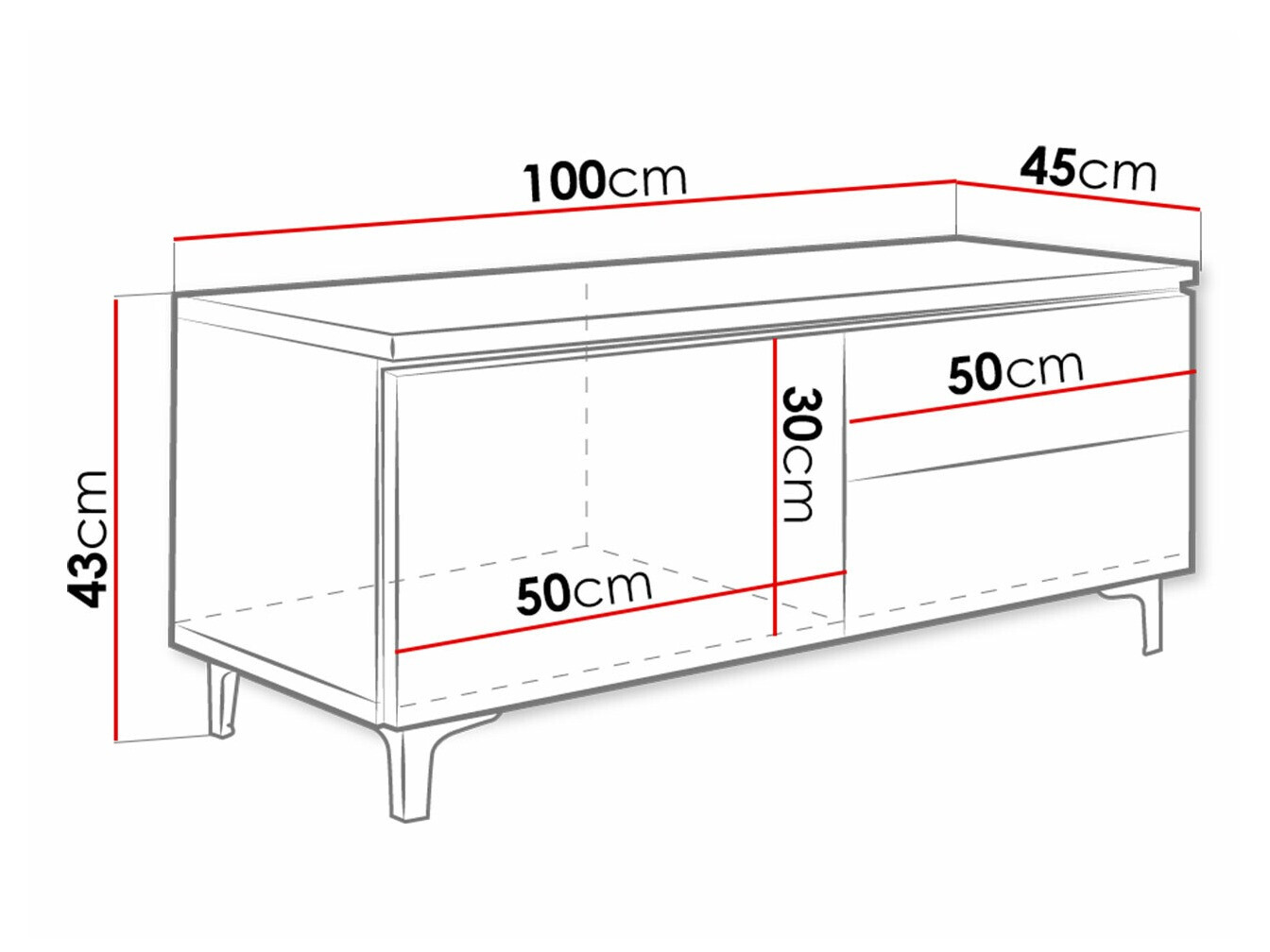 Mueble TV Nashville 130 (Blanco + Negro brillante)